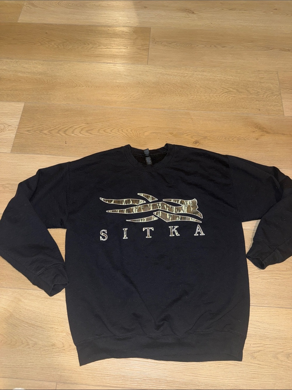 Men's Black Crewneck Sweatshirt with Camo Logo